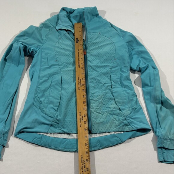 Women Lululemon Windbreaker Track Running Jacket Blue Zip Pocket Sz 6 Flaw - Picture 7 of 16